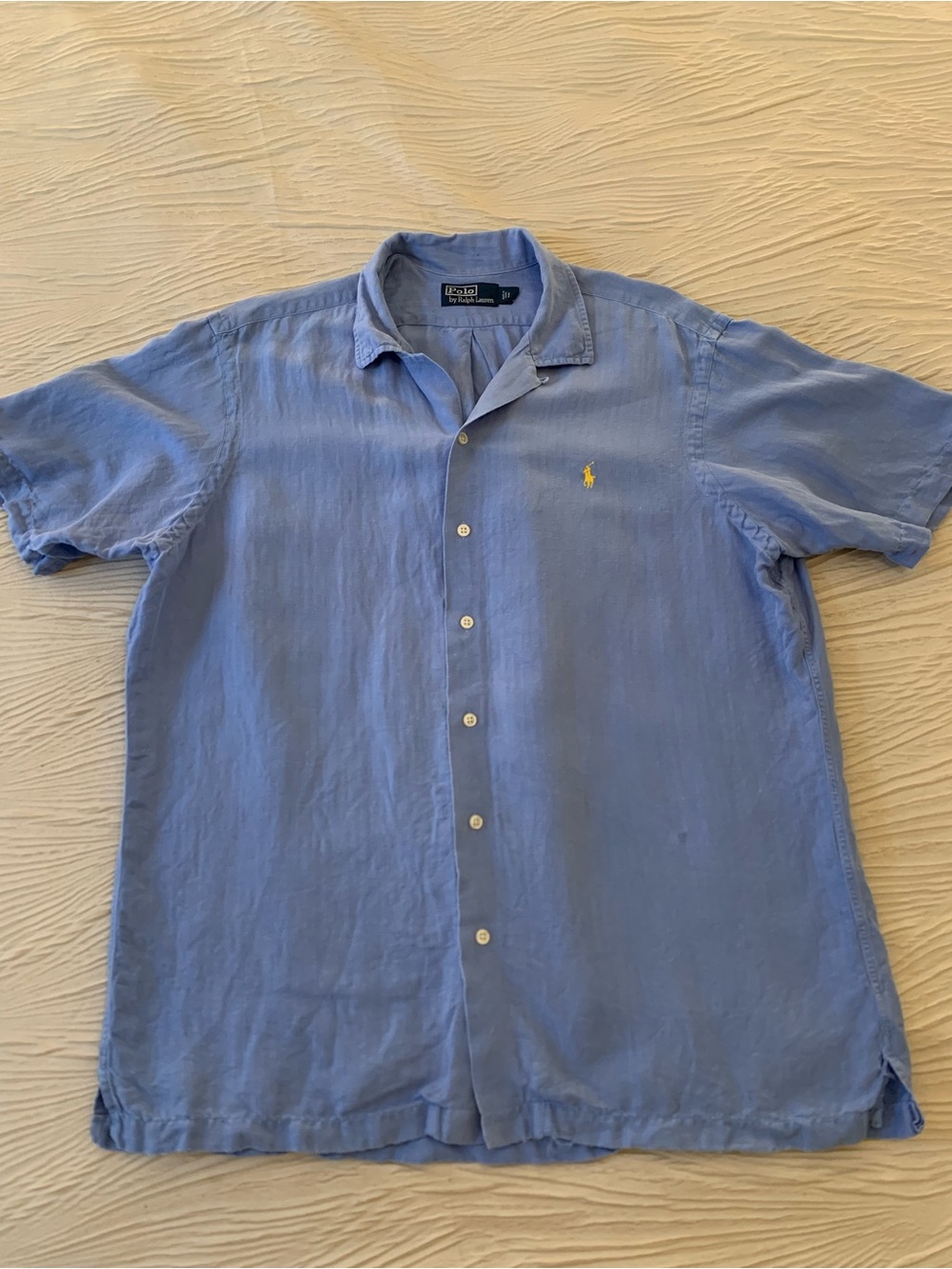 Vintage Polo Ralph Lauren Silk/Linen Blend Light Blue Camp Collar Shirt, size L